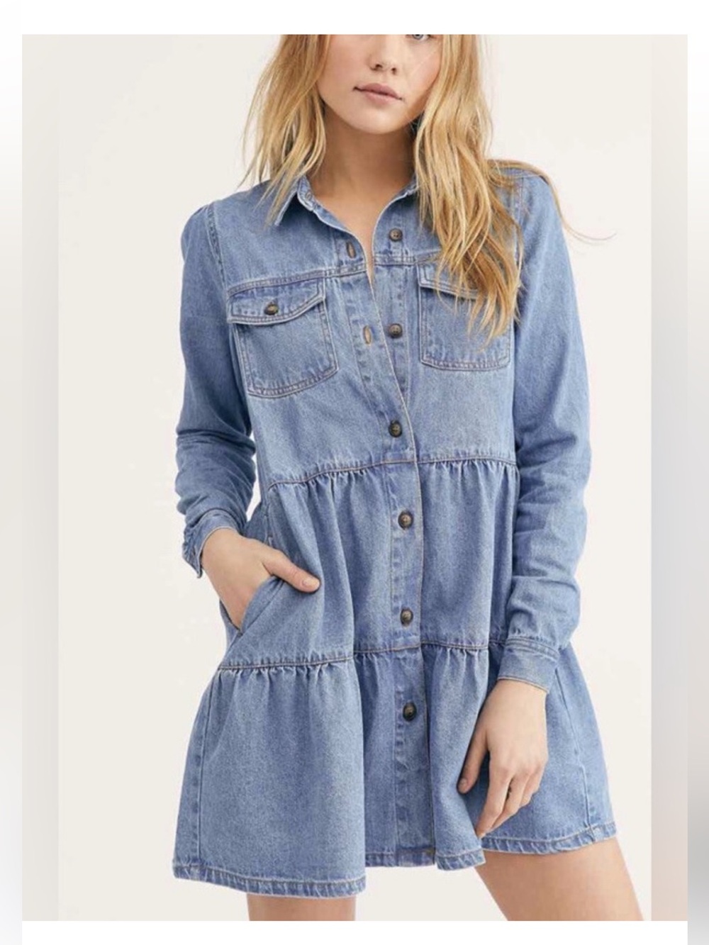 Free people Nicole denim tiered shirt dress